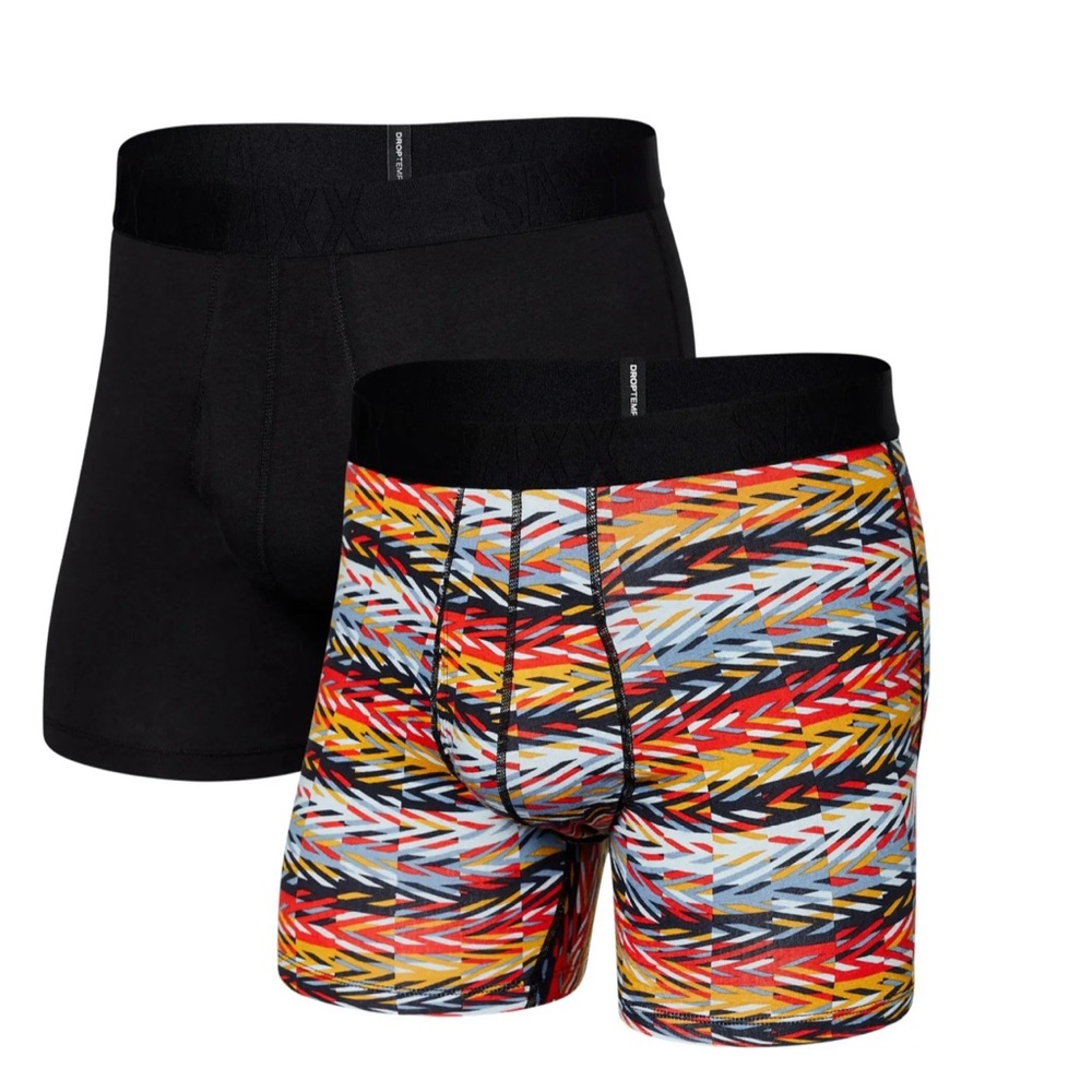 NWT SAXX  DropTemp Black and Multicolor Pattern Boxer Briefs 2Pack